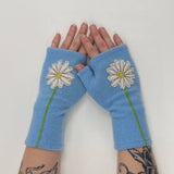Fingerless Cashmere Gloves-Daisy: White on Rust / One Size Fits Most