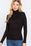 Long Sleeve Turtle Neck Rib Knit Top: DARK GREEN / 2-2-2 (S-M-L)
