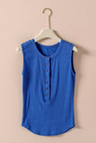 Raw Edge Ribbed Henley Tank: MINT / S-M-L:2-2-2