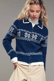 Fair Isle Zip-Up Knit Cardigan: NAVY / S-2/M-2/L-2