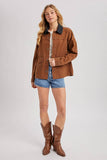 RELAXED BUTTON DOWN BARN JACKET: OLIVE / M