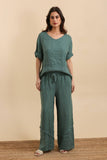 100% Linen Trousers REF. 5105: Duck Green