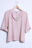Linen cotton top with sleeve detail 15811: 50% linen 50% cotton / Taupe / One size