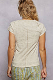 Vintage Wash V Neck Cotton Slim Fit Tee Top: IVORY / L