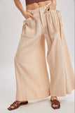 DRAWSTRING PATCH POCKETS WIDE LEG PANTS: MOCHA / M