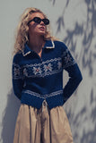 Fair Isle Zip-Up Knit Cardigan: NAVY / S-2/M-2/L-2