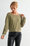 Raw Edge Waffle Knit Boatneck Pullover: DARK PLUM / S:M:L (2:2:2)