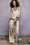 Solid lace patch detail woven pants: HONEY GOLD / L