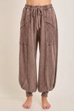 Zen Mineral Washed Ribbed  Baggy Lounge Balloon Pants HP7610: HotCocoa / S-M-L / 2-2-2