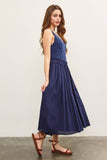 BASQUE WAIST FRAYED EDGE TIERED DRESS: OFF WHITE / S