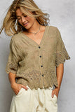 Crochet Trim Neckline Short Sleeve Jacket Top: NATURAL / Os