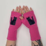 Fingerless Cashmere Gloves-Cat: Black on Rust / One Size Fits Most