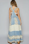 Vintage washed front pocket floral contrast dress: DENIM / S
