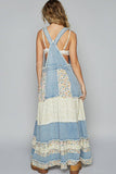 Vintage washed front pocket floral contrast dress: DENIM / M