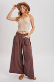 DRAWSTRING PATCH POCKETS WIDE LEG PANTS: MOCHA / M