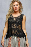 Round Neck Sleeveless Crochet Scalloped Opening Top: NATURAL / Os