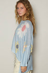 V-neck colorful flower print light weight sweater SALE: IVORY / S