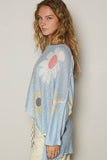 V-neck colorful flower print light weight sweater SALE: IVORY / S