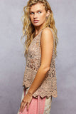 Round Neck Sleeveless Crochet Scalloped Opening Top: NATURAL / Os