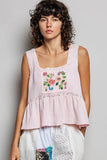 Double Gauze Floral Shirring Square Neck Sleeveless Top: OFF WHITE / L