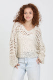 XHS52-ASIS OPEN KNIT V NECK PULLOVER SWEATER: IVORY / M