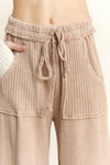 Mineral Wash Side Knit detail wide leg pants HE5878P: Silver Grey / S-M-L / 2-2-2