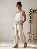 75096 solid linen balloon pants with elasticated waist: CELADON
