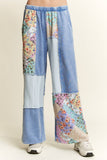 Mineral Washed Floral WaveKnit Jacquard Boho Pants HP6106: Silver Grey / S-M-L / 2-2-2