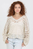 XHS52-ASIS OPEN KNIT V NECK PULLOVER SWEATER: IVORY / S