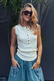 Raw Edge Ribbed Henley Tank: MINT / S-M-L:2-2-2