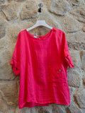 REF 83773  100% LINEN   SIDE TIE BLOUSE: Marrón