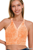 Washed Seamless rib snap button crop tank: ASH OLIVE-160834 / S/M