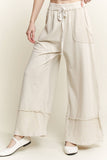 MineralWash Wide Pants with raw hem frayed details HP5536: Natural / S-M-L / 2-2-2