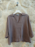 REF 12104 BLOUSE SHIRT COLLAR 100% LINEN: BEIGE