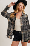 BUTTON DOWN PLAID SHACKET: GREY COMBO / L