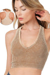 ..SI-23946 Washed Rib V-neck Racerback Seamless Crop Tank 0606: ASH OLIVE-149909 / L/XL