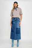 HIGH RISE FLARED MAXI SKIRT - Patchwork Design: DARK DENIM / L