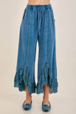 Mineral Washed Lace Ruffles Cropped Pants HP6931: Latte / S-M-L / 2-2-2
