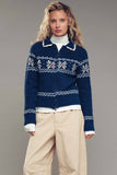 Fair Isle Zip-Up Knit Cardigan: MOCHA / S-2/M-2/L-2