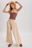 DRAWSTRING PATCH POCKETS WIDE LEG PANTS: MOCHA / L