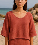 1973 women's crop top in cotton-linen,: CARBON