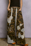 Floral Embroidered Patches Butterfly Patchwork Woven Pants: BLACK STRIPED MULTI / M