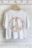 QUILTED PEACE FLOWER GRAPHIC LONG CROP TOP: KHAKI