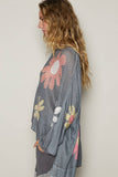 V-neck colorful flower print light weight sweater SALE: CHARCOAL / L