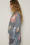 V-neck colorful flower print light weight sweater SALE: IVORY / S