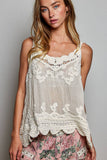 Crochet Lightweight Openwork Chenille Knit Semi-Cropped Top: CREAM / OS