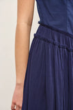 BASQUE WAIST FRAYED EDGE TIERED DRESS: OFF WHITE / S