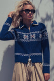 Fair Isle Zip-Up Knit Cardigan: MOCHA / S-2/M-2/L-2