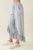 Mineral Washed Lace Ruffles Cropped Pants HP6931: Ashed Black / S-M-L / 2-2-2