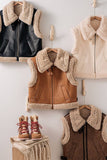 Sherpa Lined Cropped Biker Western Statement Vest: CAMEL / S-2/M-2/L-2